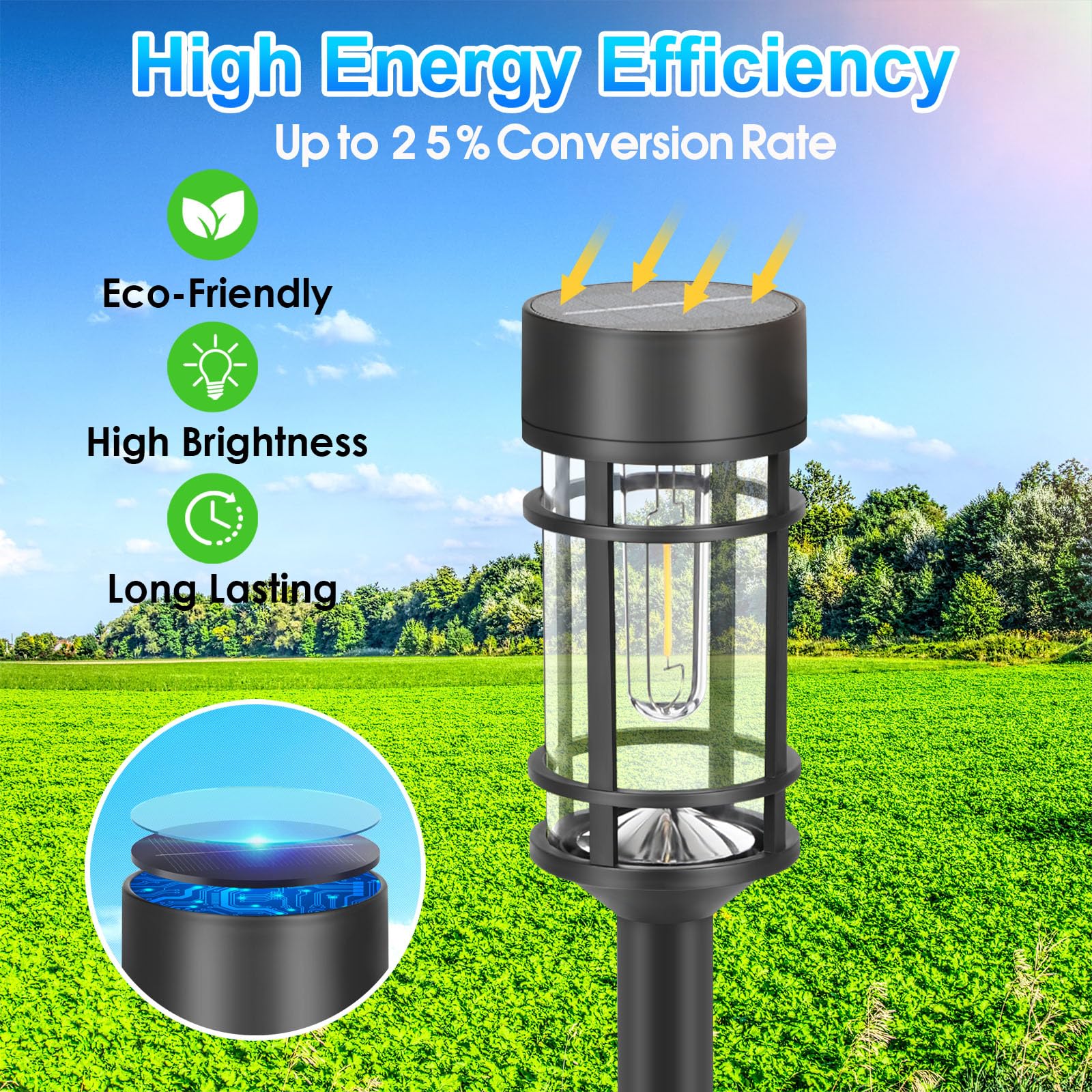 8 Pack Solar Pathway Lights - LED Garden Lights for Lawn, Yard & Walkway | 12Hrs Lighting