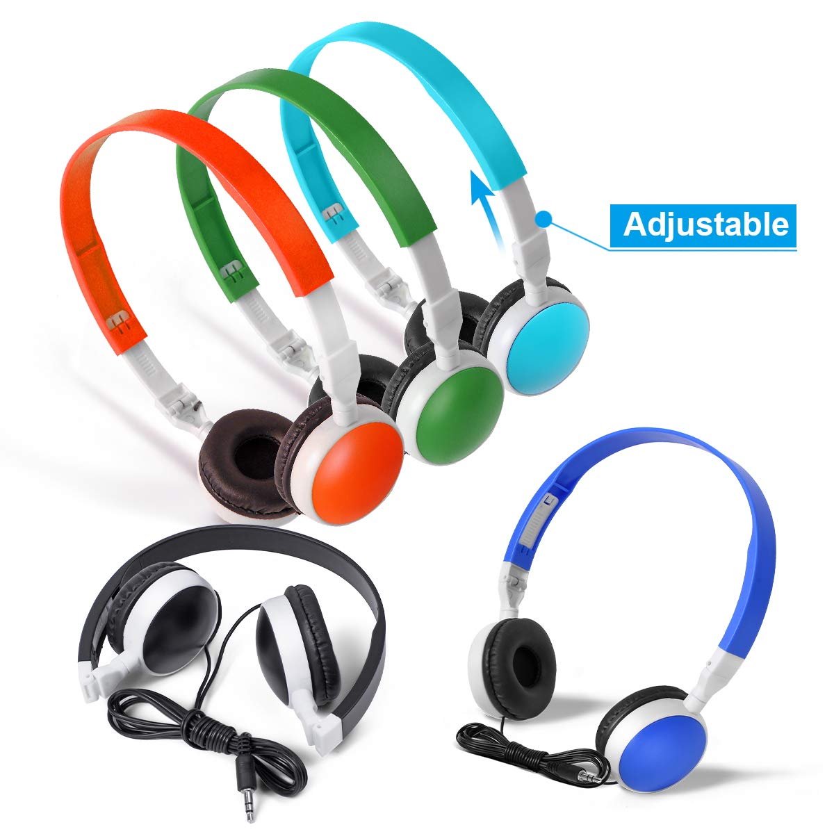 Bulk 10 Pack Durable Classroom Headphones for Students - Mixed Color Kids Headset with Earbuds for School | Perfect for Online Learning, Language Labs & Computer Classes