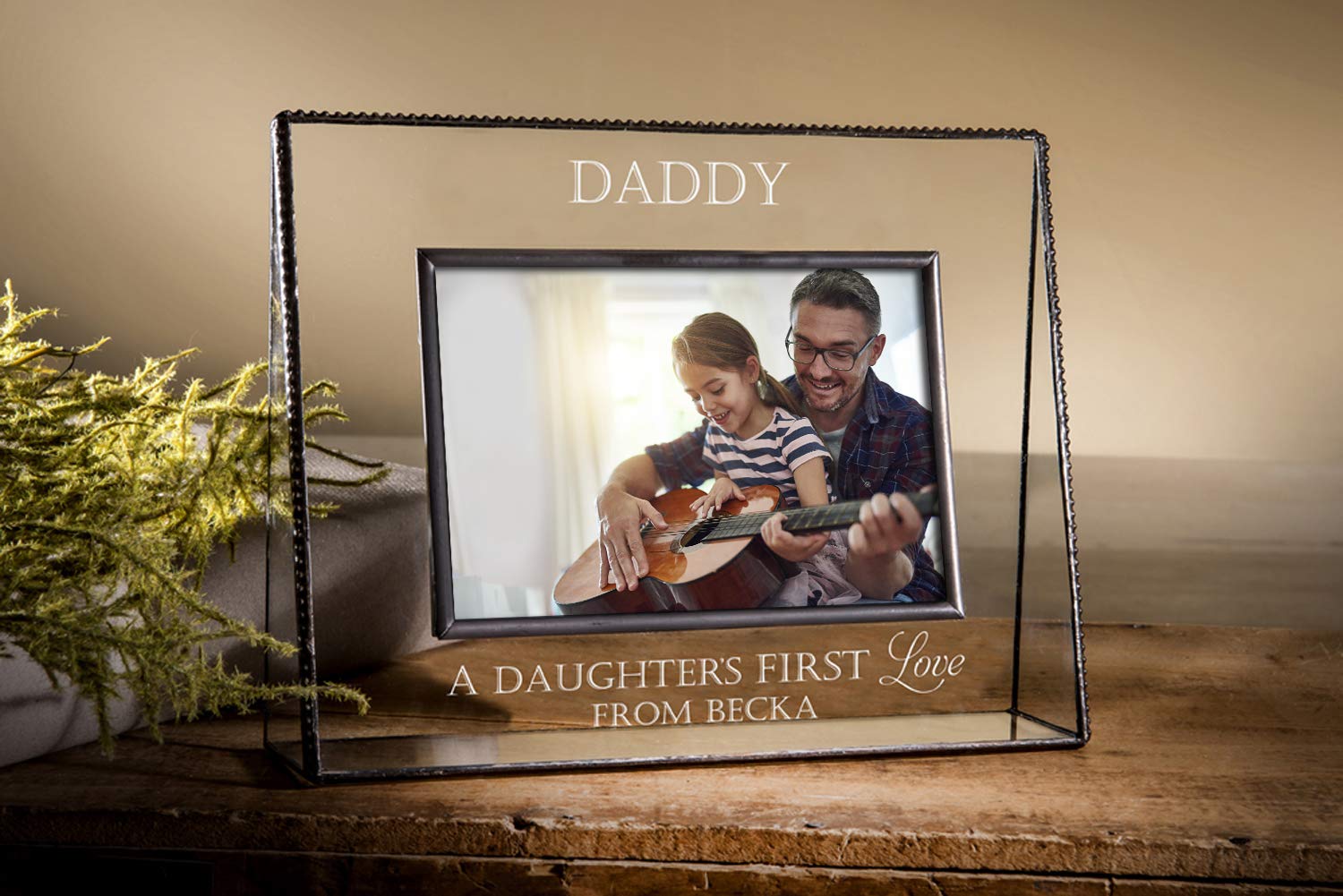 Personalized Dad Picture Frame - Engraved Glass Keepsake for Father's Day & Birthday Gifts - Perfect for Desk & Home Decor