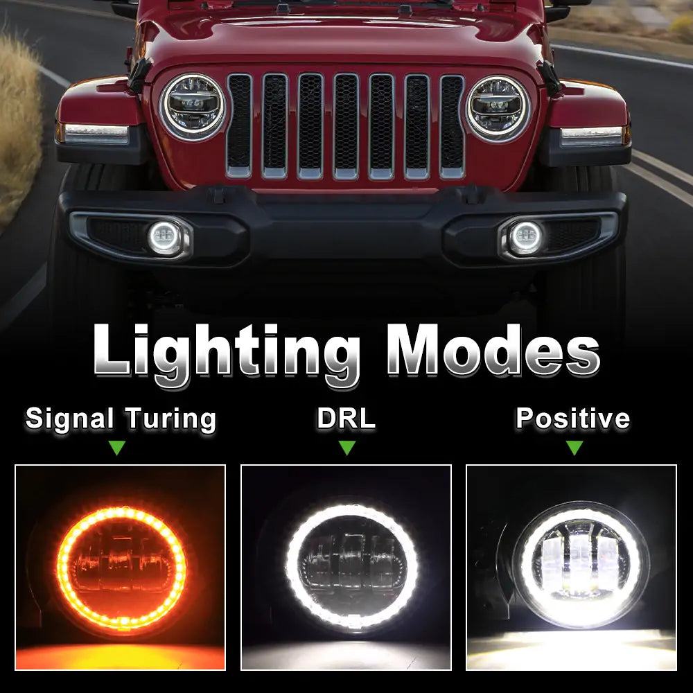 4 Inch LED Fog Lights with Angel Eyes for Jeep Wrangler JL & Gladiator JT - Durable Off-Road Lighting for Night Driving & Adventure