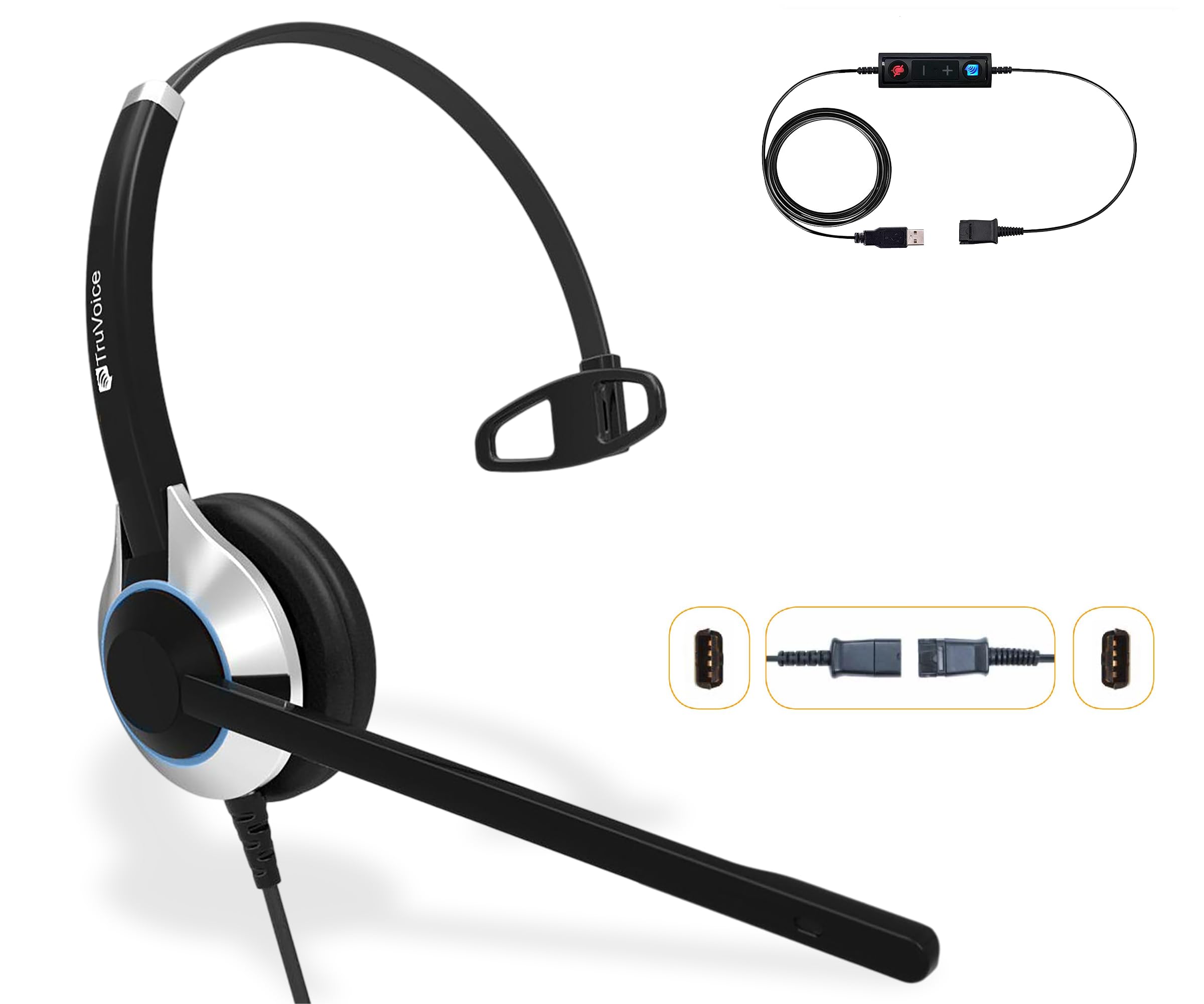 TruVoice HD-500 USB Premium Noise Canceling Headset with HD Speakers - Compatible with All VoIP Phone Systems - Perfect for Office, Call Center, Remote Work & Online Meetings