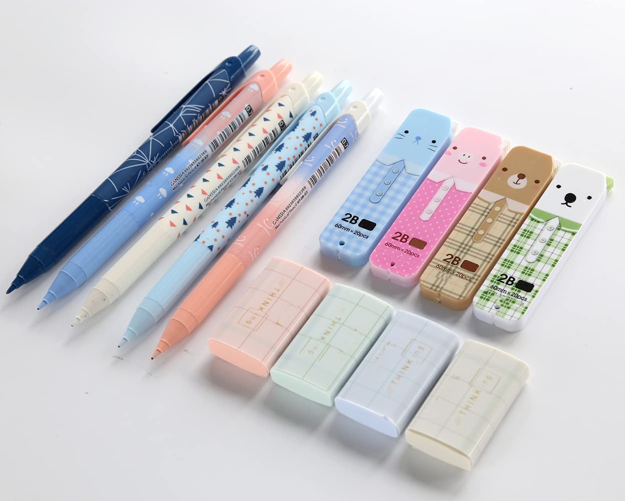 0.5mm Mechanical Pencil Set - 5 Pack Drafting Pencils with 4 Lead Refills & 4 Erasers - Perfect for Writing, Sketching, School & Office Supplies