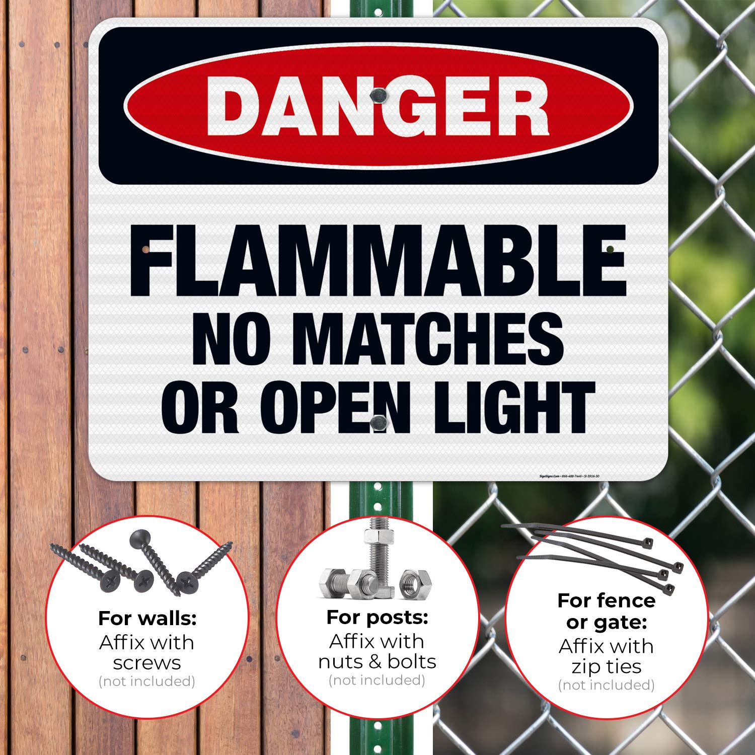 3M EGP Reflective Flammable No Matches or Open Light OSHA Danger Sign - 24x30 Inches, .080 Aluminum, Fade Resistant for Indoor/Outdoor Use - Made in USA - Ideal for Warehouses, Factories & Hazardous Areas