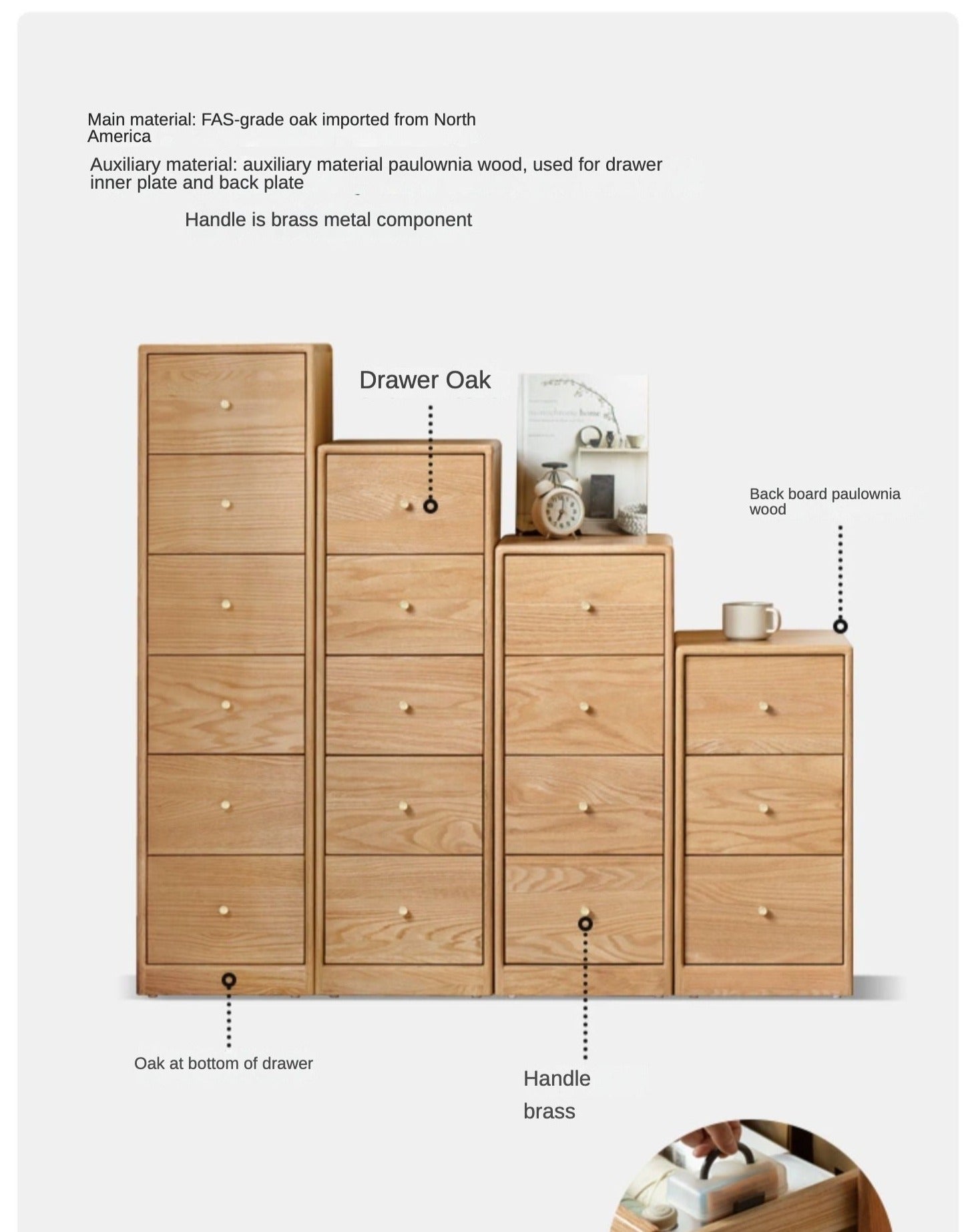 Solid Oak & Beech Wood Side Cabinet - Multi-Functional Storage Organizer for Living Room, Bedroom, or Office