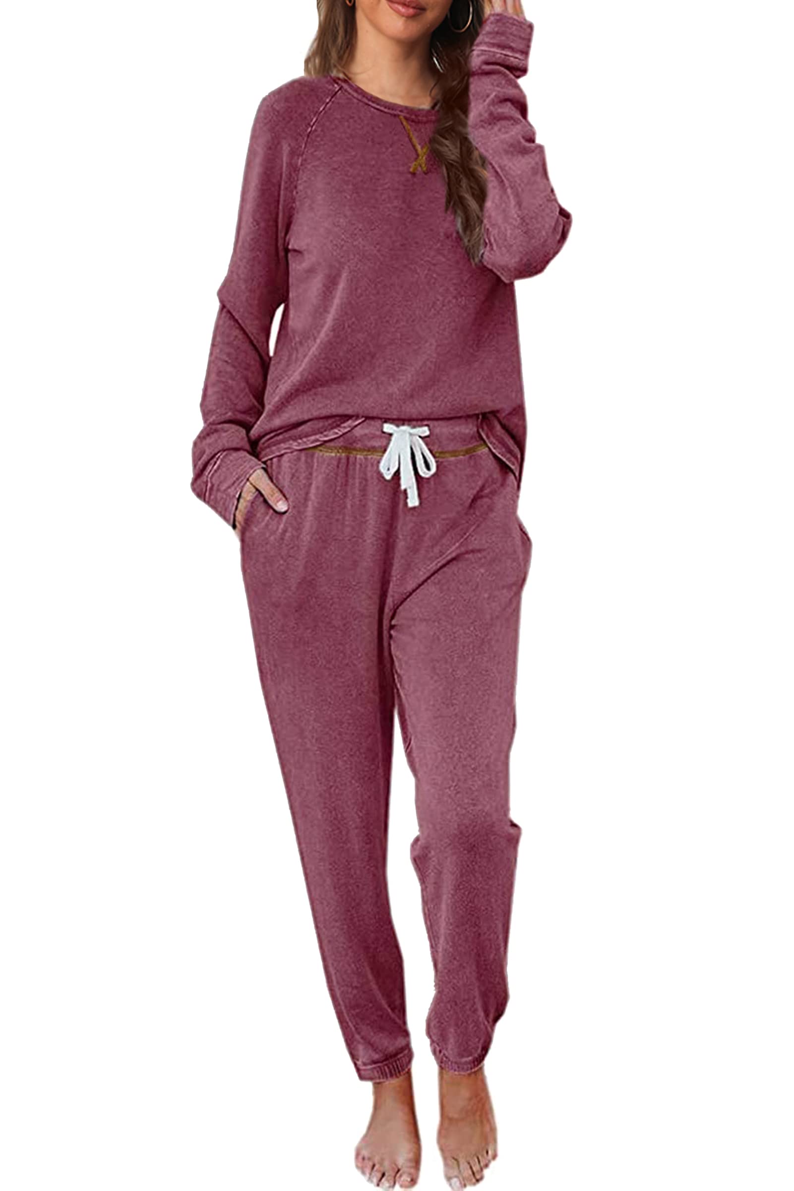 Cysincos Women's 2-Piece Sweatsuit Set - Long Sleeve Pullover & Drawstring Jogger Pants - Soft Loungewear for Yoga, Running, Gym, and Home Relaxation
