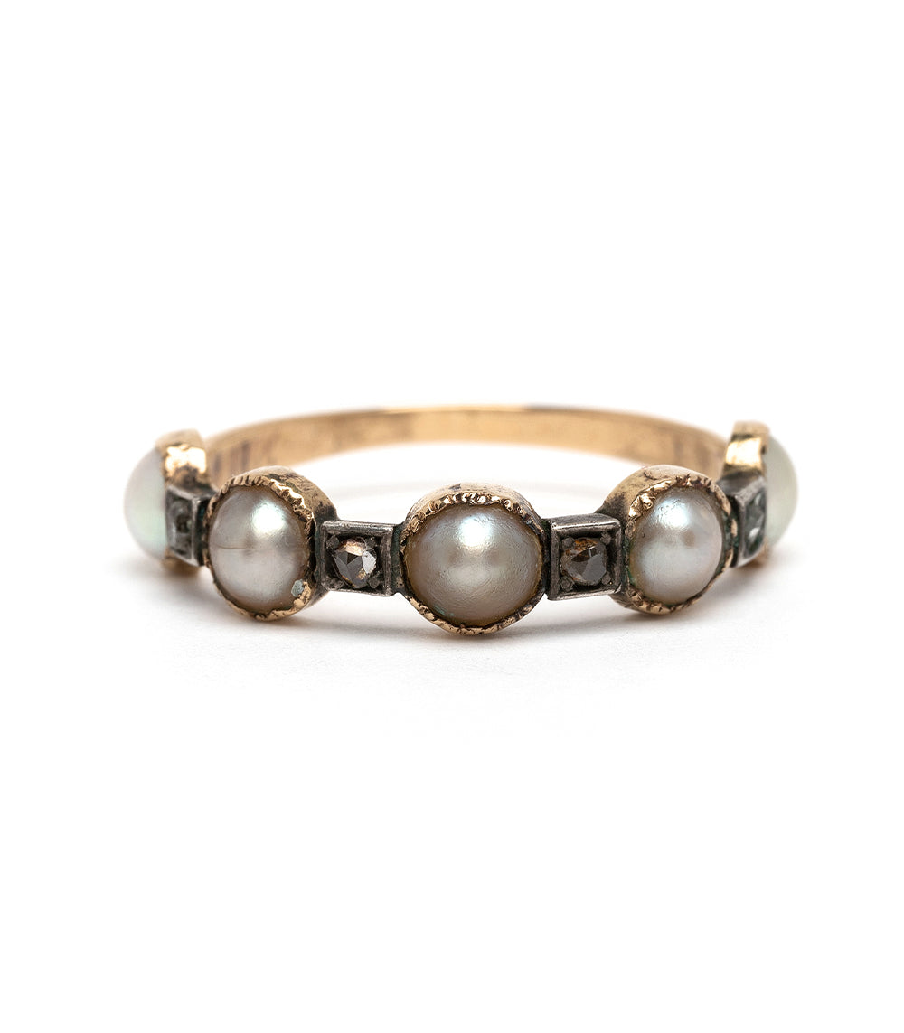 Victorian Style Pearl and Diamond Stacking Ring - Elegant Vintage Wedding Band for Women, Perfect for Bridal Jewelry, Anniversary Gifts & Special Occasions
