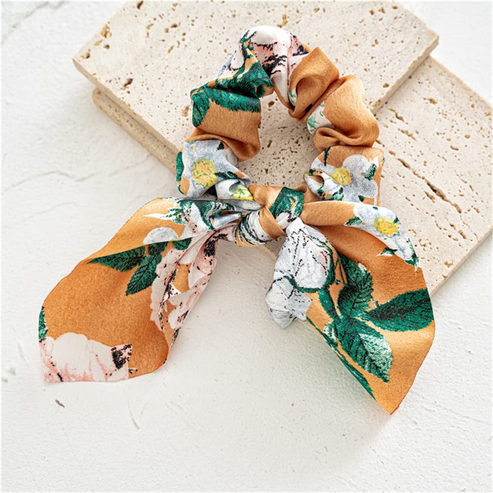 5PCS Floral Print Hair Scarf Scrunchies with Chiffon Ribbon - Soft Ponytail Holders & Hair Ties for Women | Perfect for Work, Gym, and Everyday Styling