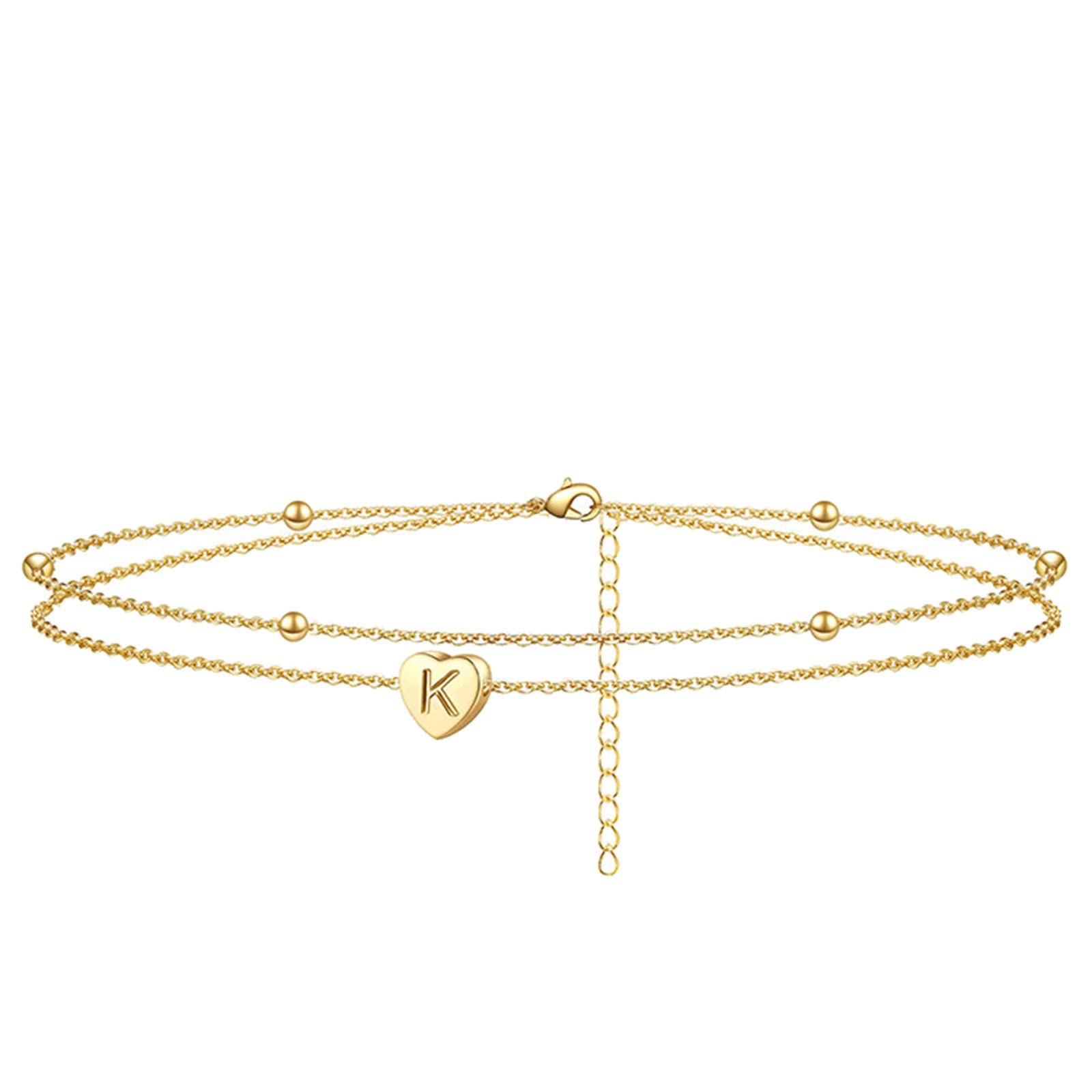 Handmade Dainty Heart Initial Ankle Bracelet for Women - Personalized Letter K Beaded Beach Anklet - Perfect for Summer Vacations, Weddings & Layered Jewelry Styling