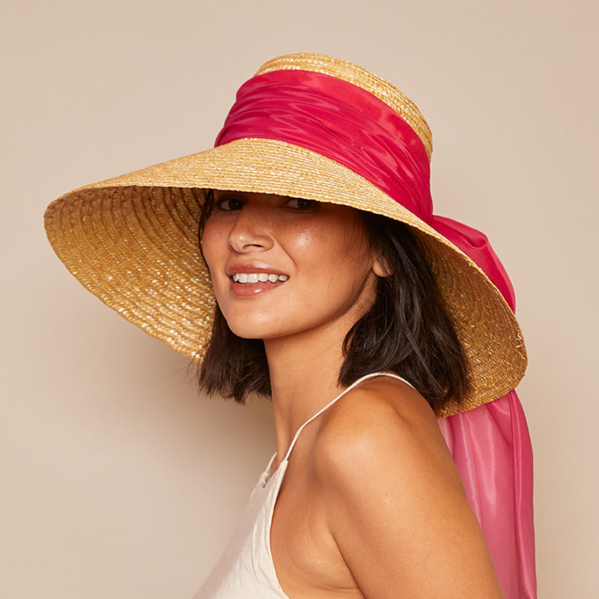 Mirabel Organza Wide Brim Sun Hat for Women - UV Protection Summer Beach Hat with Adjustable Ribbon - Perfect for Outdoor, Travel, and Vacation