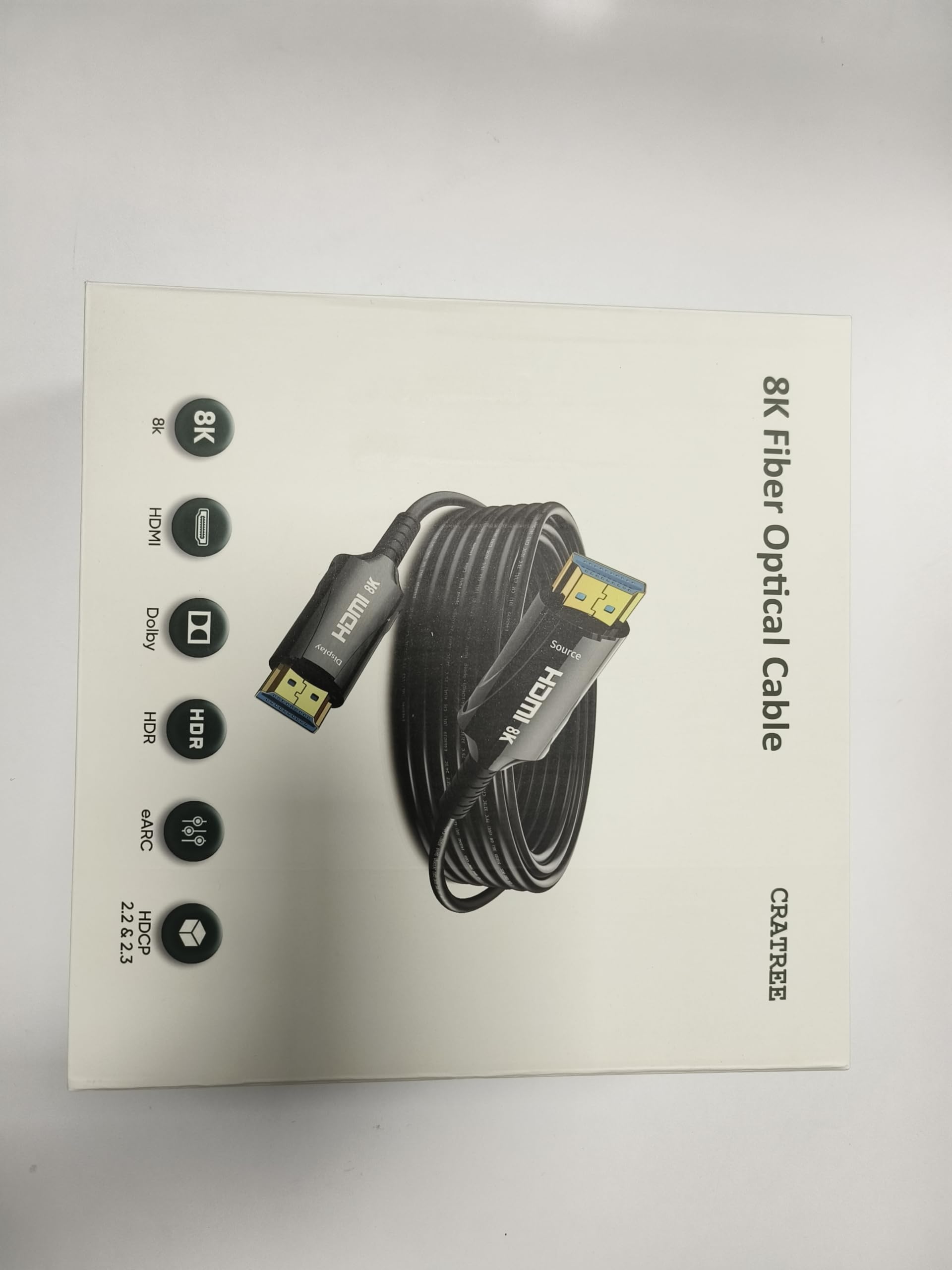 Cratree 8K Fiber Optic HDMI Cable 45M - Ultra High Speed HDMI 2.1 Cable 48Gbps, CL2 in-Wall Rated, Supports 8K@60Hz & 4K@120Hz, HDCP 2.2/2.3, HDR10 - Compatible with HDTV, Xbox, Blu-ray, Monitor, Laptop, Projector - Perfect for Home Theater & Gaming Setup