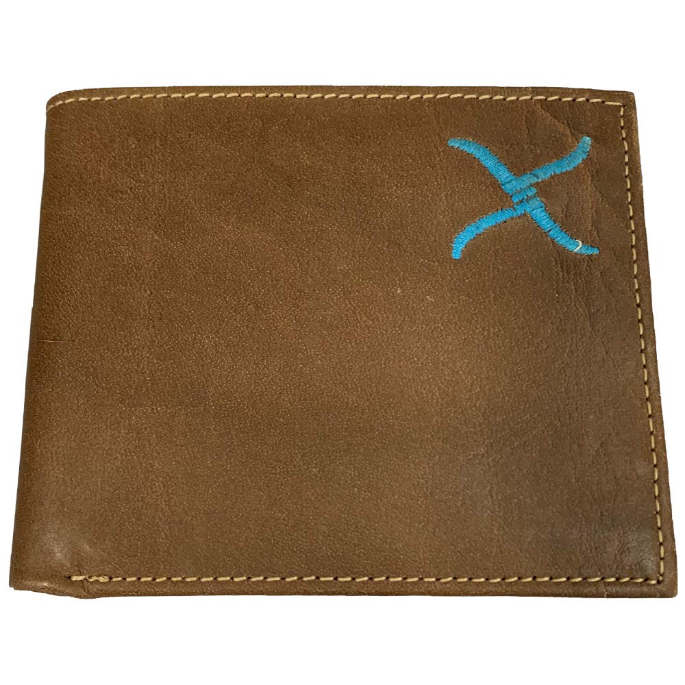 Twisted X Genuine Brown Leather Bifold Wallet with Turquoise X Design - Perfect for Everyday Use, Travel & Gifts