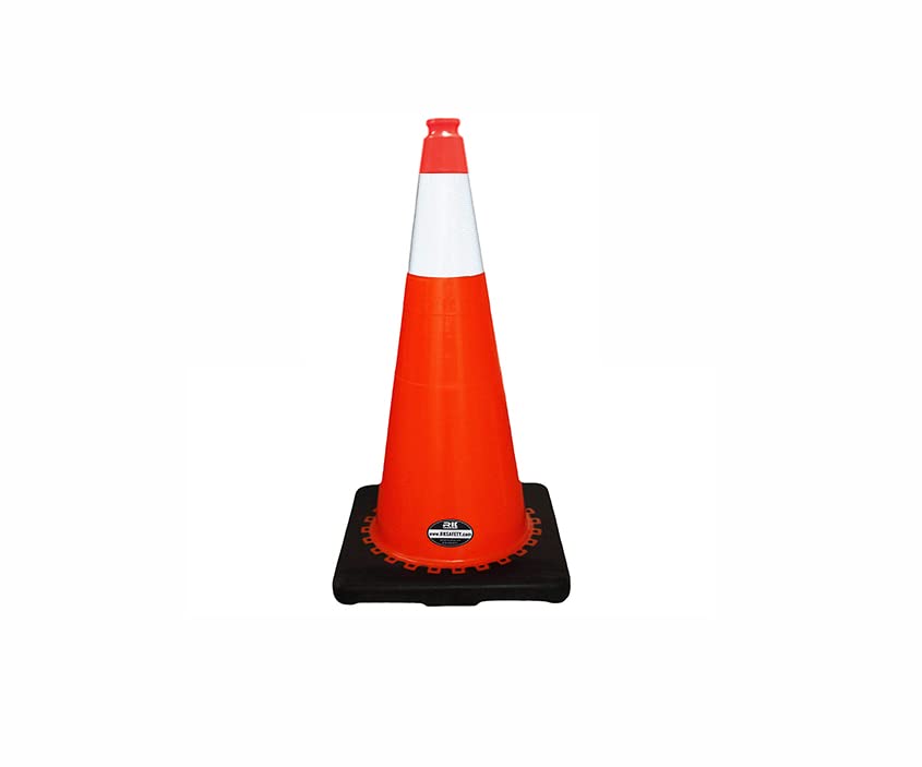 16-Pack 28 Inch Orange PVC Safety Traffic Cones with Black Base & Reflective Collar - Road Construction, Parking Control, Event Marking, Sports Training