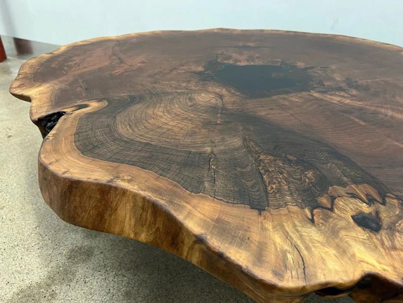 Handcrafted Organic Shape Wooden Coffee Table - Solid Natural Wood, Modern Designer Slab for Living Room, Lounge & Office Decor