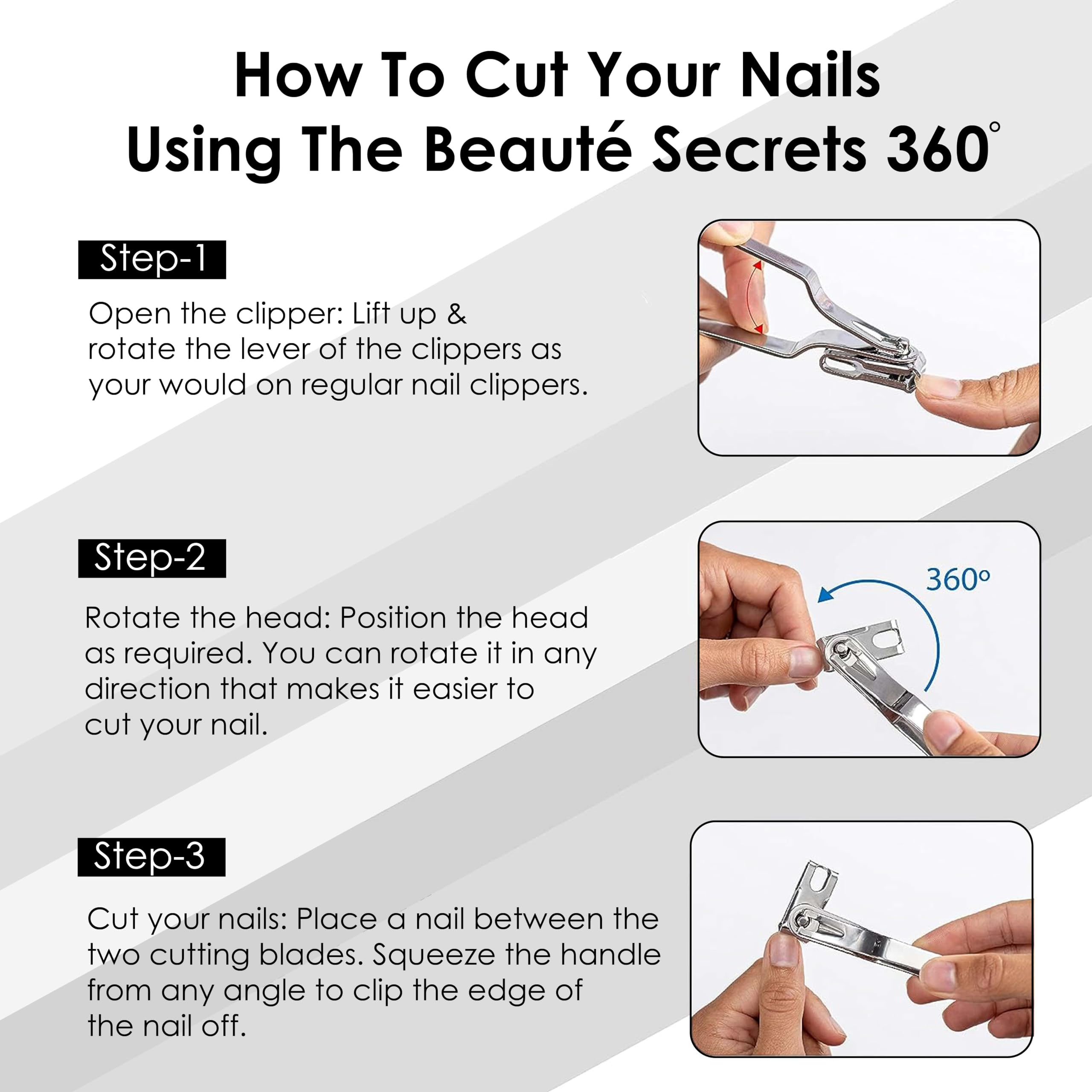 360° Rotating Head Nail Clipper Set with Nail File & Sharp Tweezers - Professional Manicure Kit for Men & Women (Silver) | Perfect for Home, Travel & Salon Use
