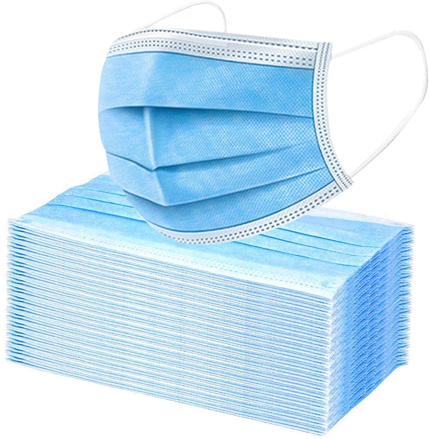 PURE PLUS™ 100-Pack Disposable Blue Face Masks - 3-Ply Soft Skin Protection with Elastic Earloop - Ideal for Home, Office, School & Outdoor Use - Breathable & Comfortable for Daily Wear, Travel & Public Safety