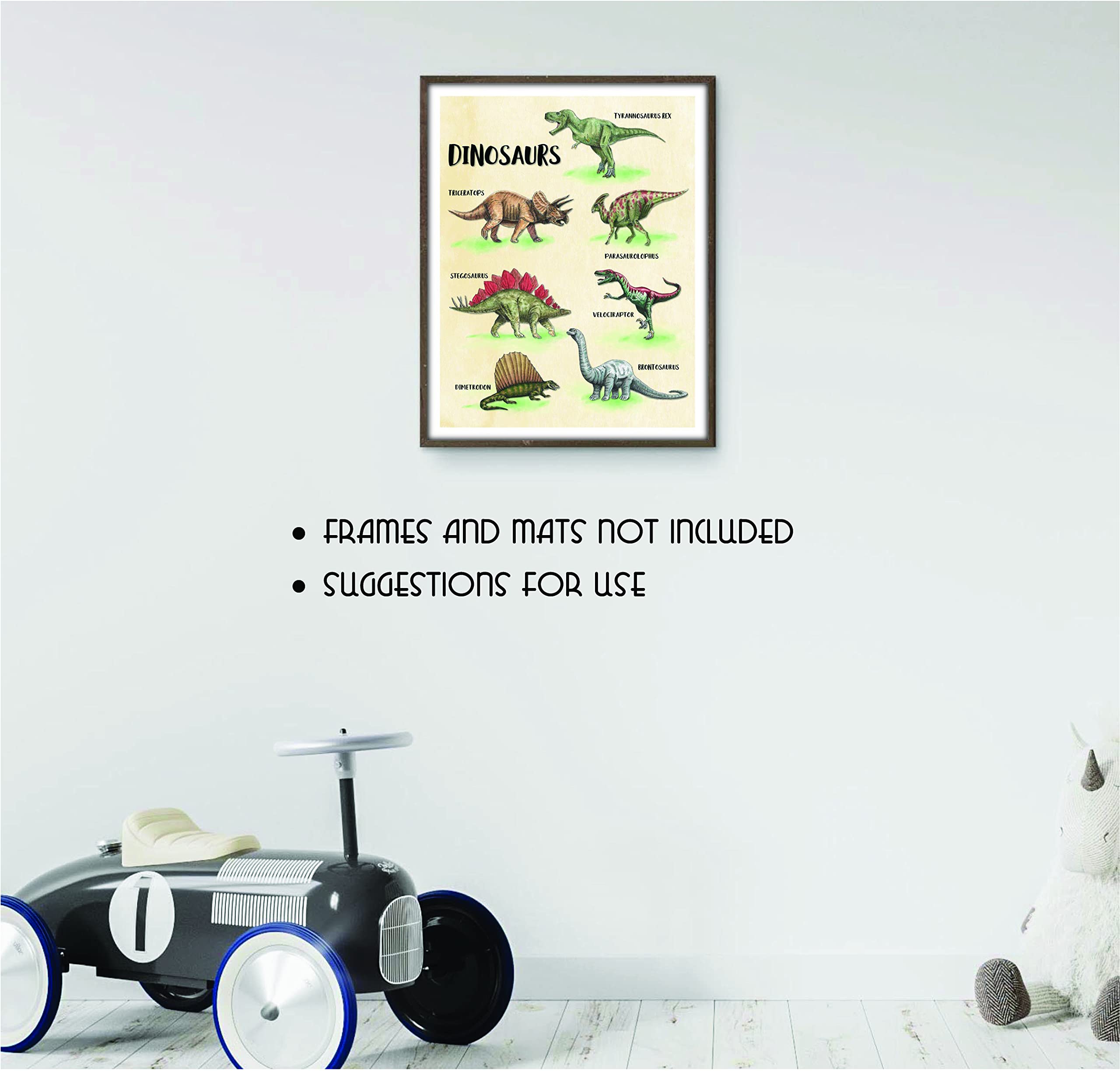 Dinosaur Wall Art Print - 11x14 Inches Unframed Canvas Poster - Kids Room Decor, Nursery, Bedroom & Playroom Wall Decoration