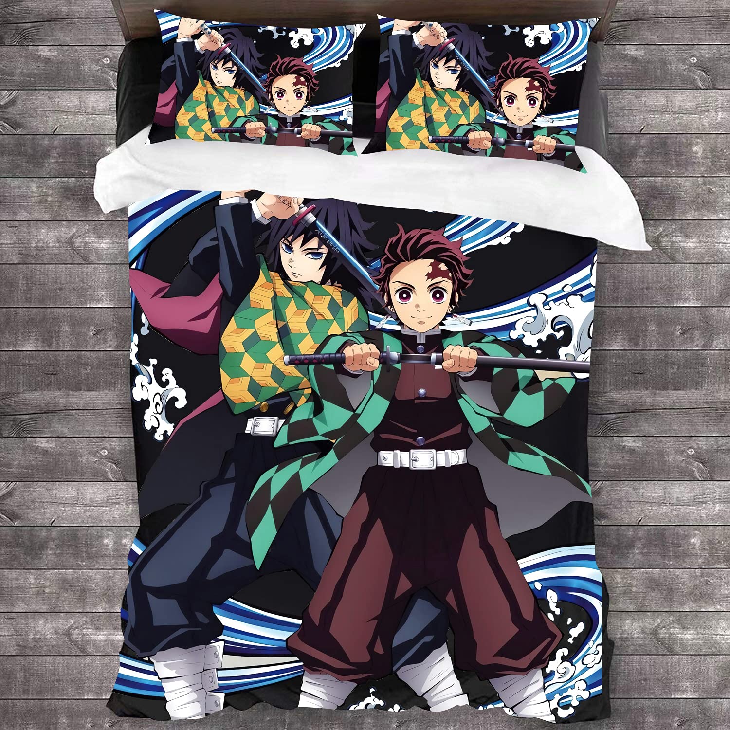ANBP 3-Piece Anime Demon Slayer Bedding Set - Twin Size Duvet Cover, Lightweight & Breathable Comforter Cover for Kids, Boys, Girls & Teens - Perfect for Anime Themed Bedrooms & Sleepovers