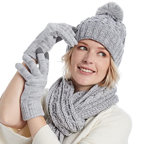 Cozy Fleece Lined Cable Knit Beanie Hat, Scarf & Gloves Set for Women & Men - Winter Warm Accessories for Skiing, Snowboarding & Outdoor Activities
