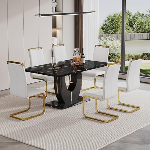 Black Table With 6 White Chairs