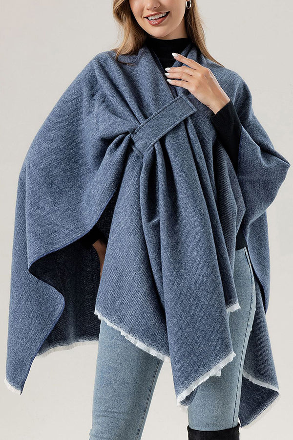 Solid Color Loose Casual Knitted Shawl Cape - Soft Warm Wrap Scarf for Women, Winter Fashion Accessory | Perfect for Office, Travel, and Outdoor Activities