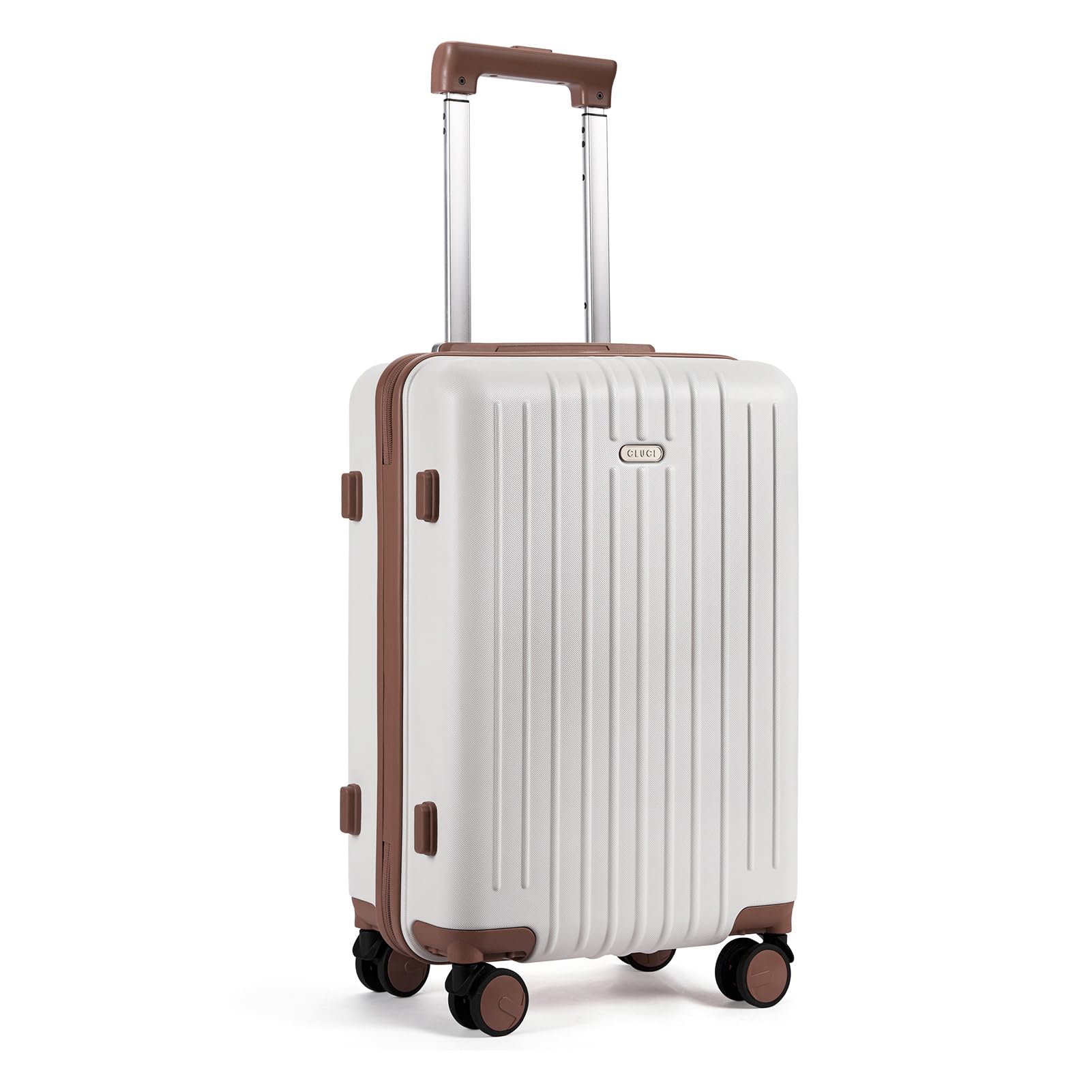 CLUCI 20-Inch Airline Approved Carry-On Hardside Suitcase with TSA Lock & 360° Spinner Wheels - Light Beige & Brown Luggage for Business Travel & Weekend Getaways