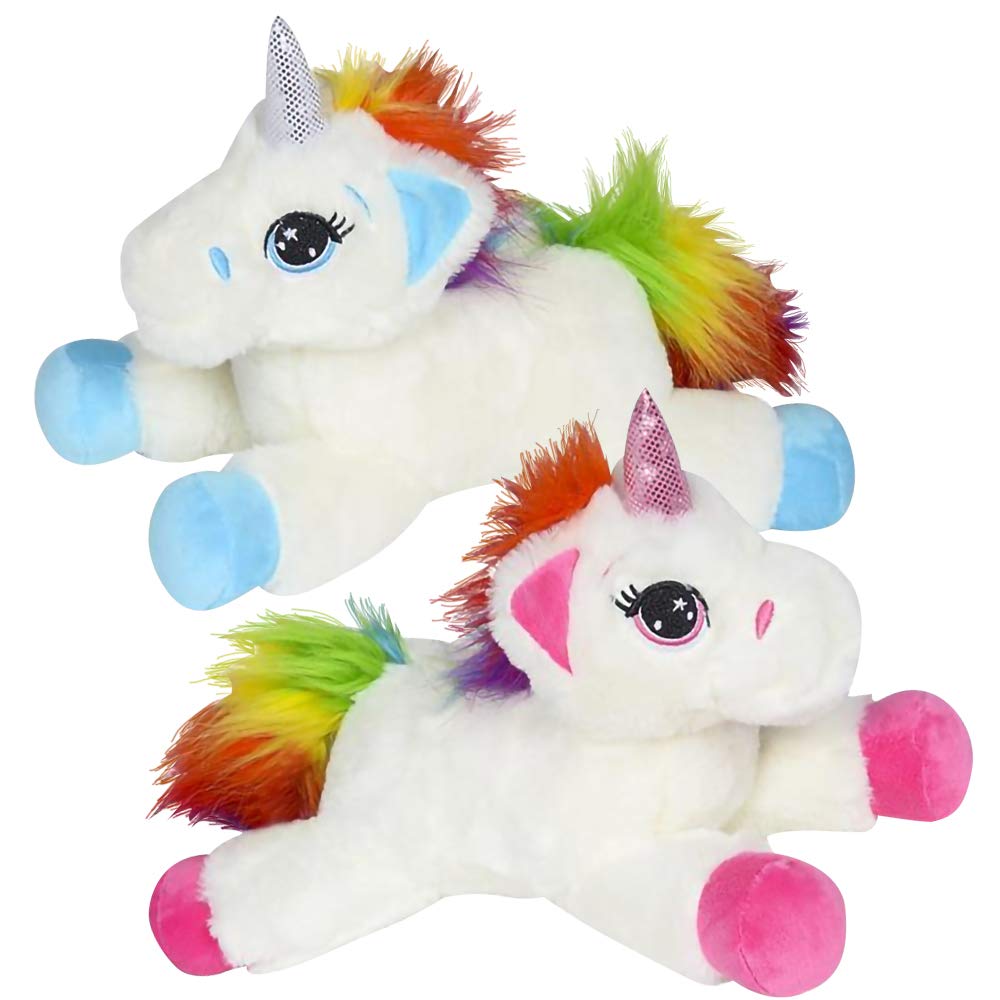 ArtCreativity Soft Plush Lying Unicorn Stuffed Animal Toy Set (2 Pack) - 12