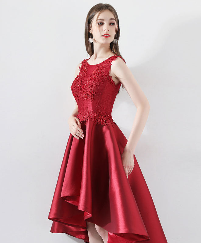 Elegant Burgundy Round Neck Lace Prom Dress | A-Line Bridesmaid Gown for Weddings & Formal Events | Perfect for Homecoming, Evening Parties & Special Occasions