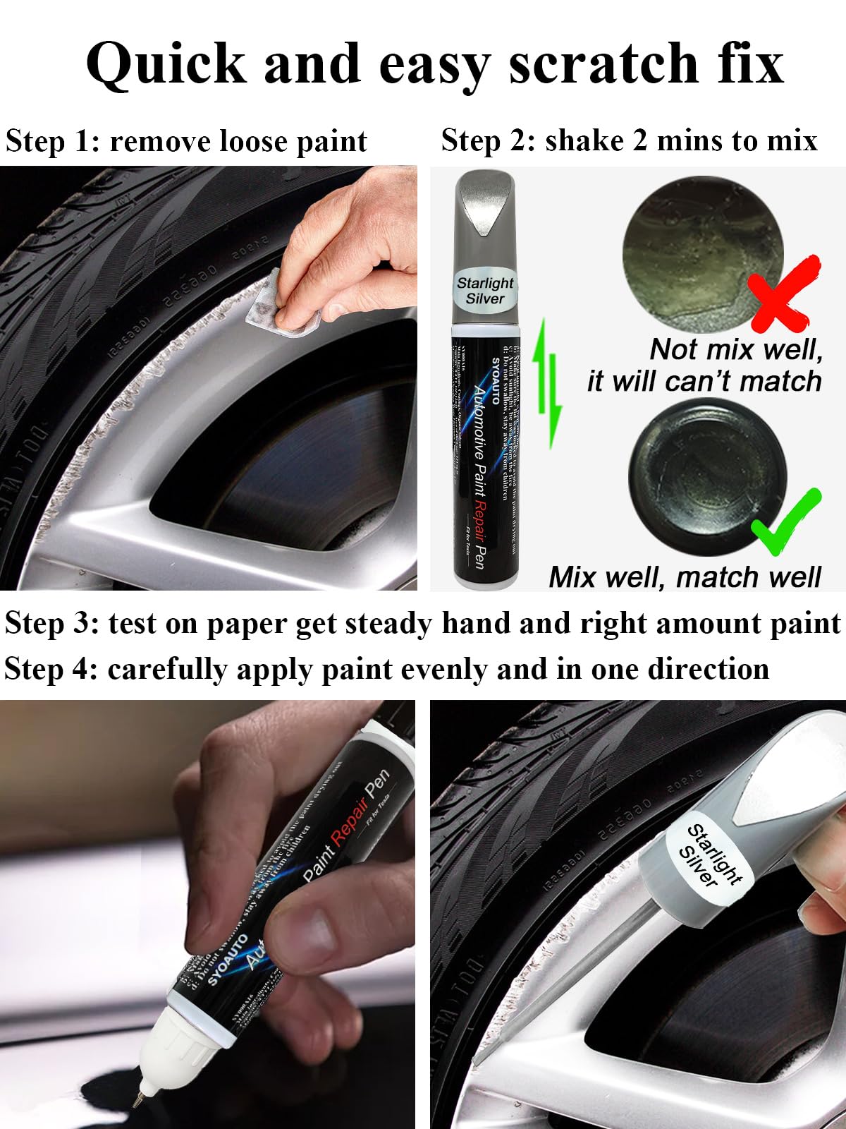 SYOAUTO Gunpowder Gray Touch Up Paint Pen for Tesla Model Y 3 S X - 2-in-1 Brush & Pen Tip to Repair Wheel Scratches, Curb Rash on Uberturbine/Arachnid/Cybersteam/Turbine Rims | Perfect for DIY Car Maintenance & Cosmetic Wheel Restoration