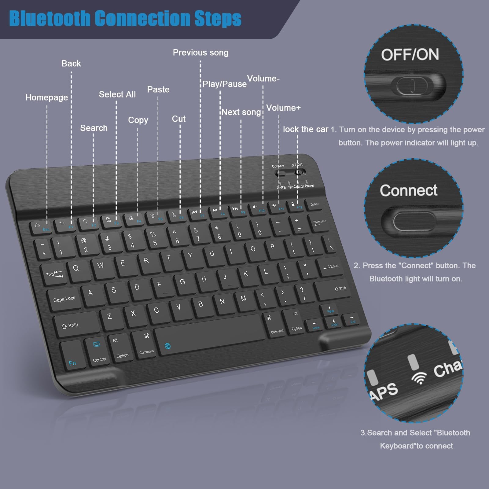 Bluetooth Keyboard for iPad 10th Gen, iPad Pro 13/12/11/10/9/8/7 inch, iPad Air 13/11th Gen, iPad Mini, Samsung & Xiaomi Tablets - Slim Wireless Portable Keyboard for Travel, Office & Home Use | Compatible with Multiple Devices