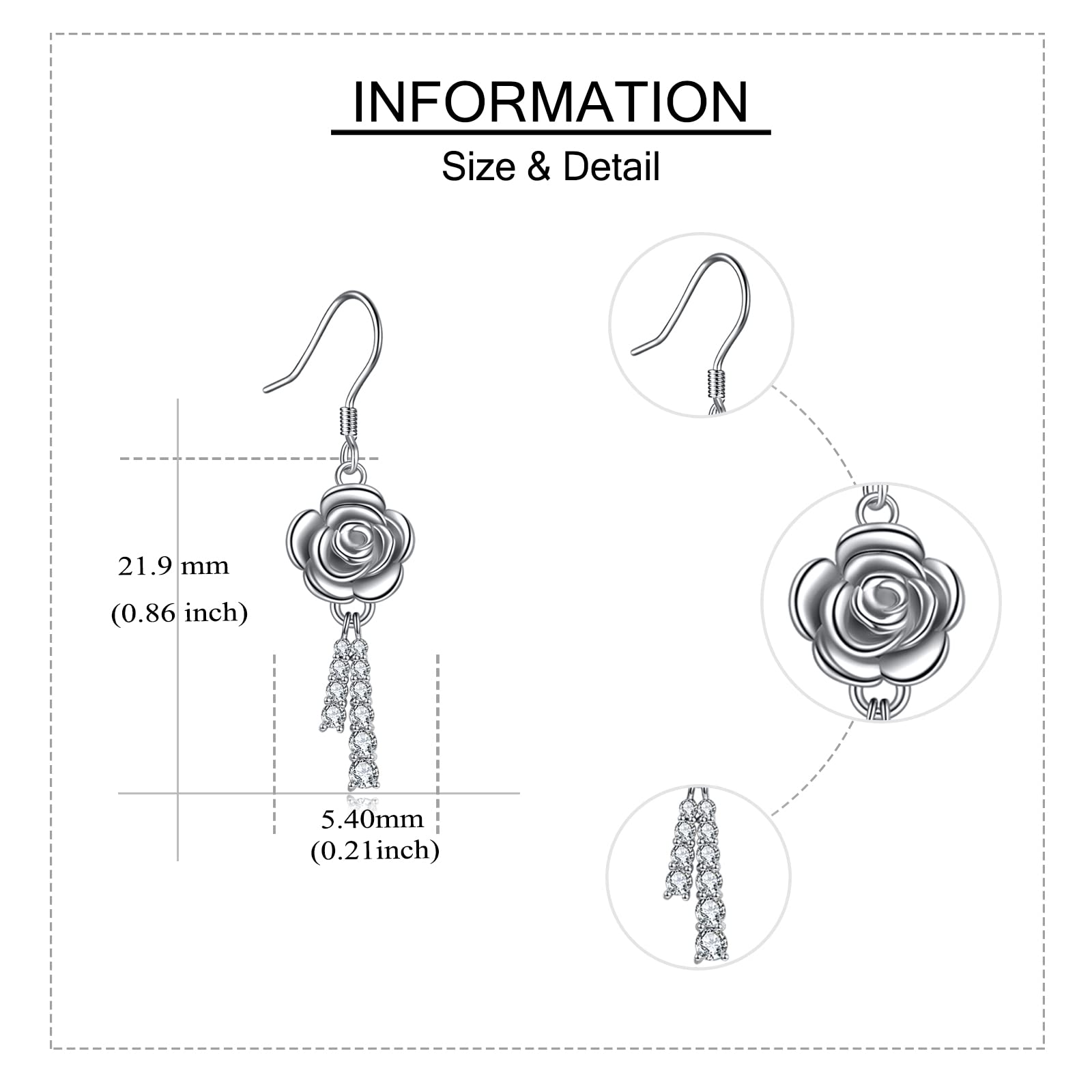 925 Sterling Silver Rose Flower Dangle Earrings for Women | Elegant Floral Jewelry Gift for Birthday, Anniversary & Special Occasions | Perfect for Weddings, Date Nights & Formal Events
