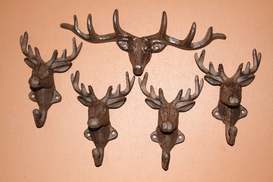 Big Buck Hunter Wall Mounted Antler Deer Head Hooks - Set of 10 Cast Iron Rustic Wall Hooks for Coats, Hats & Home Decor | Perfect for Cabin, Lodge & Hunting Theme Rooms
