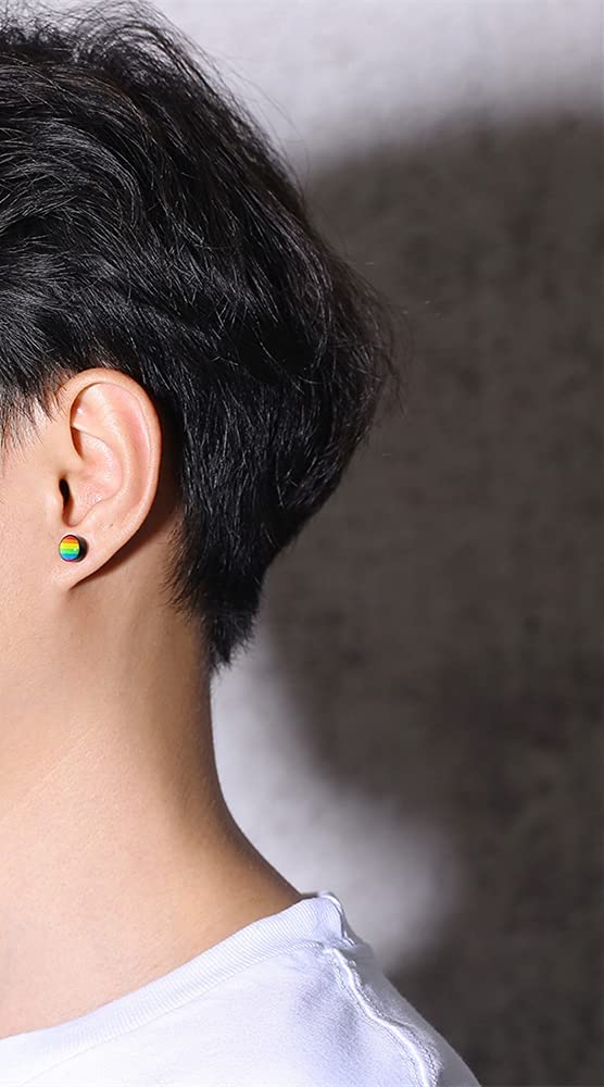 Rainbow Enamel LGBT Pride Spike Barbell Stud Earrings - 16G Stainless Steel Screw-On Tiny Studs for Men & Women - Love is Love Statement Jewelry - Perfect for Weddings, Parties & Pride Events (4 Pairs)