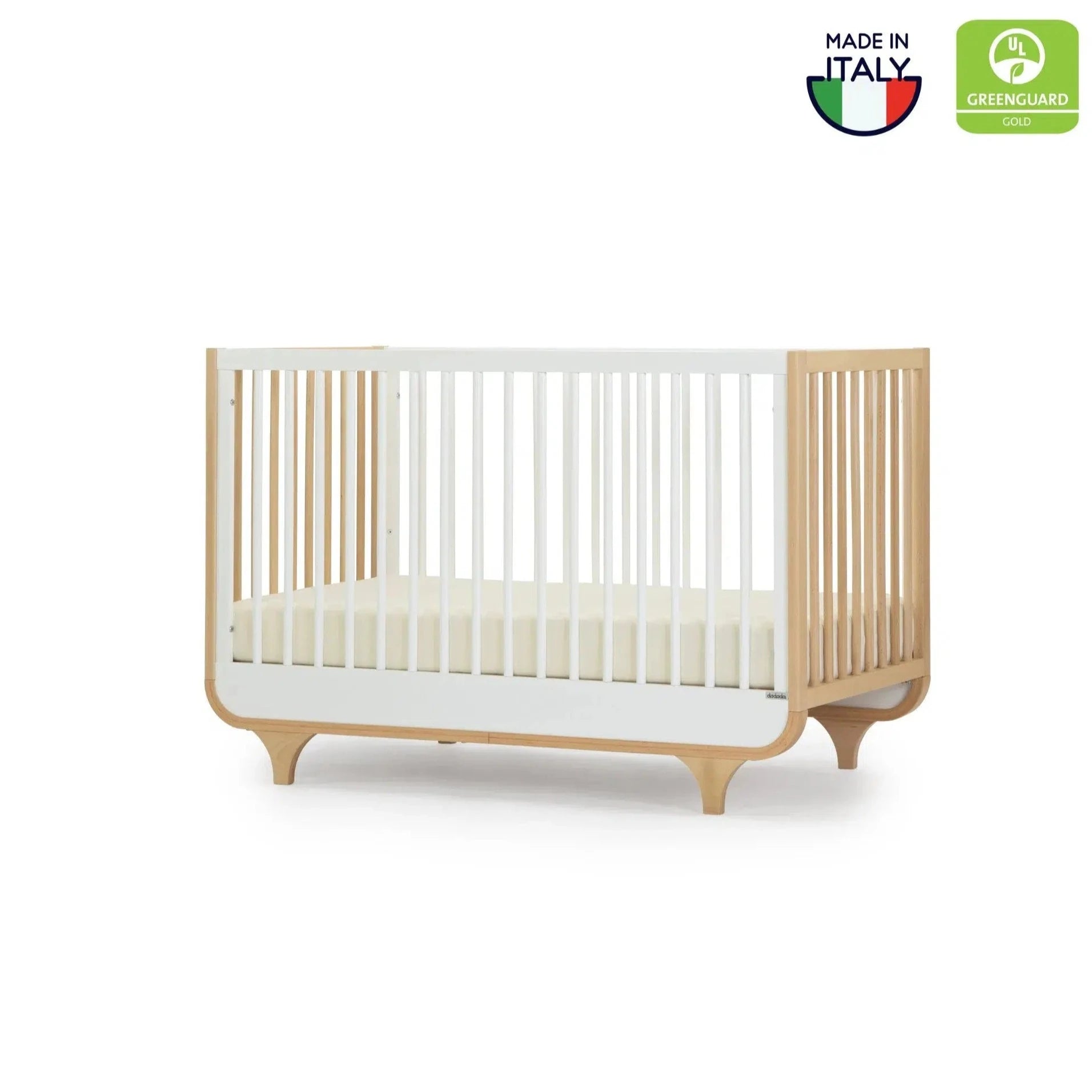 Jolly 3-in-1 Convertible Baby Crib - White & Natural Wood Finish | Nursery Bed for Newborn to Toddler | Space-Saving Modern Design for Small Rooms