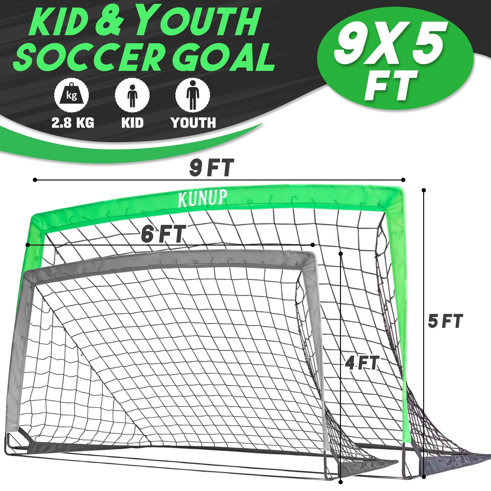 Foldable Soccer Goal for Kids & Adults - 5x3, 6x4, 9x5FT Portable Soccer Net with Carrying Bag - Perfect for Backyard Training, Youth Soccer Practice & Outdoor Sports Games