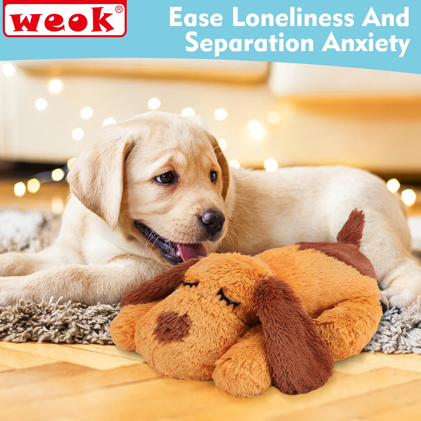 Heartbeat Puppy Toy - Soothing Stuffed Animal with Realistic Heartbeat for Anxious Dogs, Calming Aid for Puppy Separation Anxiety, Comfort Cuddler Pillow - Perfect for New Puppies, Travel & Bedtime Stress Relief