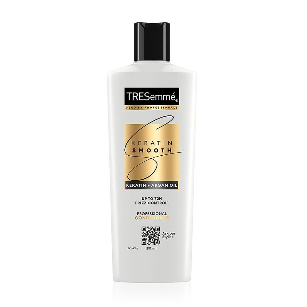 TRESemme Keratin Smooth Conditioner 190ml - Keratin & Moroccan Argan Oil Formula for Smoother, Shinier Hair - Frizz Control & Nourishment Lasts 72 Hours - Unisex Hair Care - Perfect for Daily Use, Salon-Like Results at Home