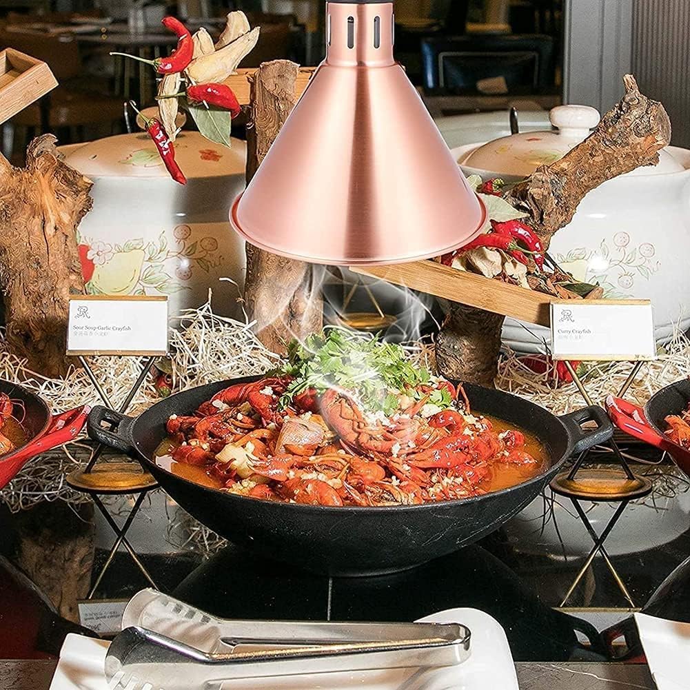 Commercial Food Heat Lamp Warmer with Bulb - 2 Pack Brass Hanging Buffet & Pizza Restaurant Warmer for Catering, Buffets, Bakeries & Food Display (Ideal for Keeping Pizza, Fried Chicken, BBQ & Pastries Warm)