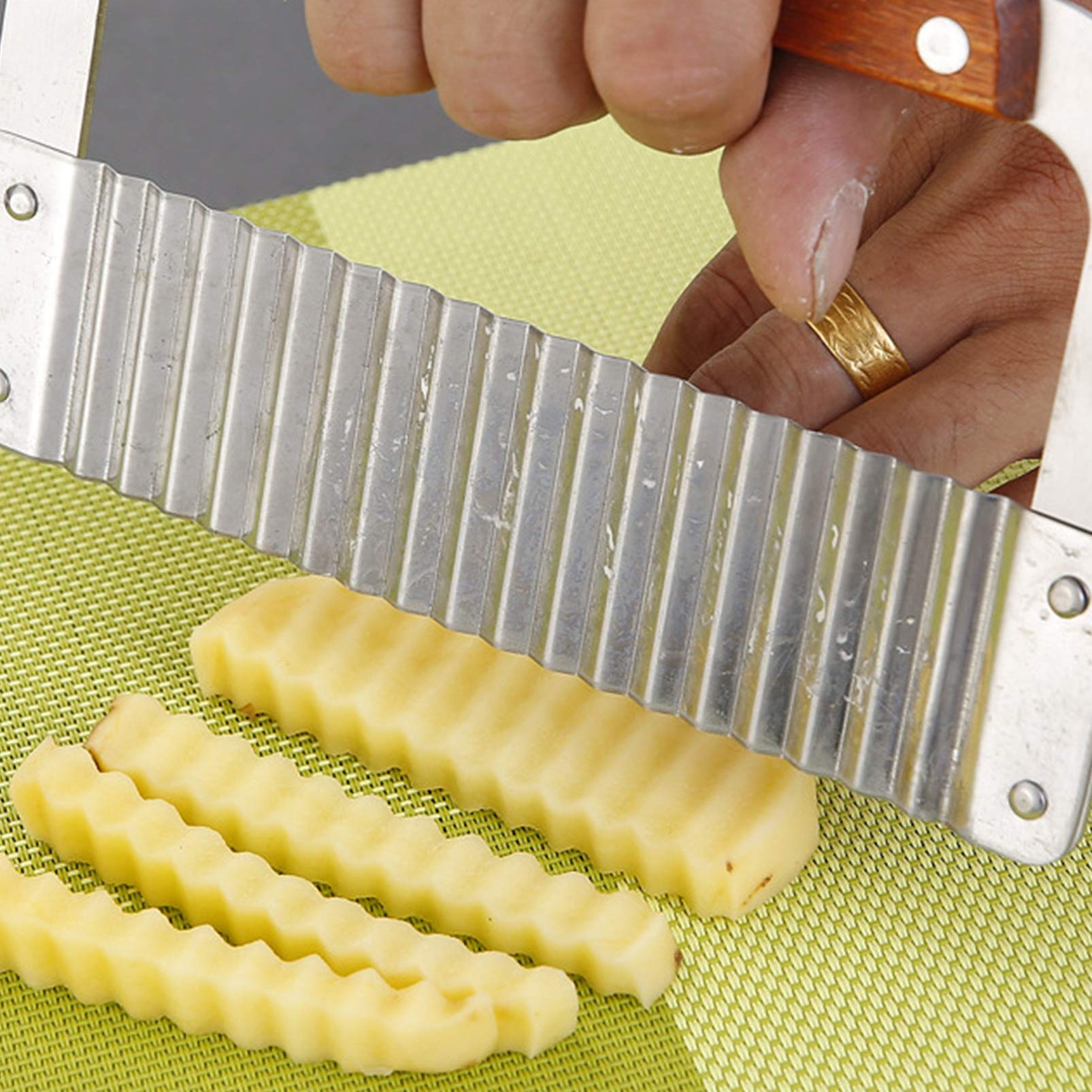 2-Pack Stainless Steel Wavy Potato Slicer - Crinkle Cut French Fry Maker for Home Kitchen, Perfect for Making Homemade Chips, Wedges & Salad Garnish