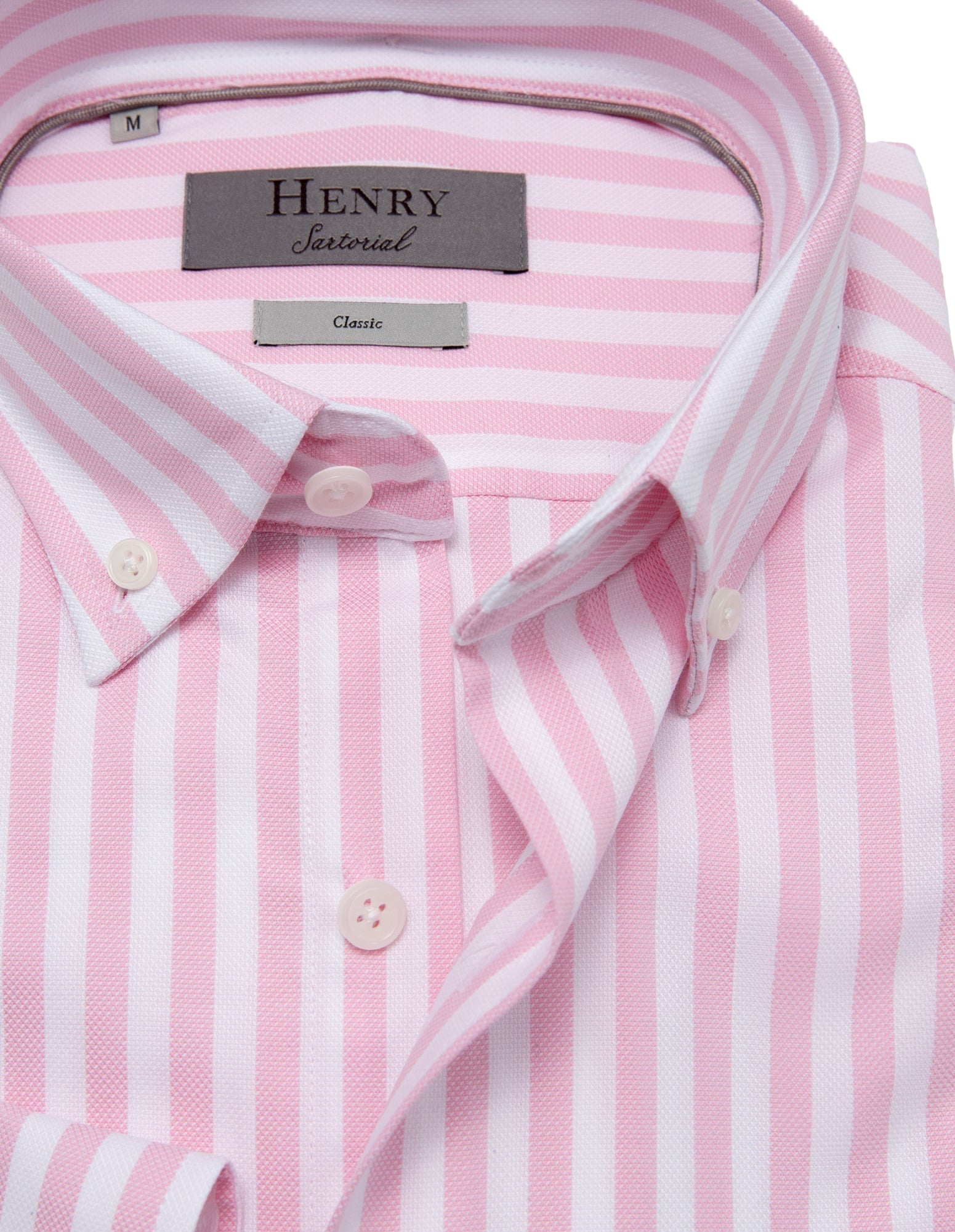 HENRY SARTORIAL Men's Bengal Stripe Button Down Shirt - Pink and White Casual Dress Shirt for Office, Date Night & Business Casual Outfits