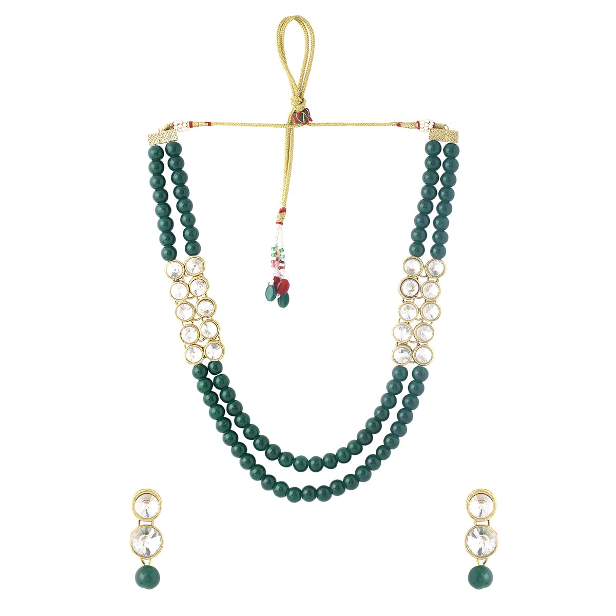 Yellow Beaded Choker Necklace Set for Women & Girls - Green Stone Jewelry with Gold Tone Pendant | Elegant Birthday & Anniversary Gift for Wife, Girlfriend, Daughter | Perfect for Parties, Weddings & Special Occasions