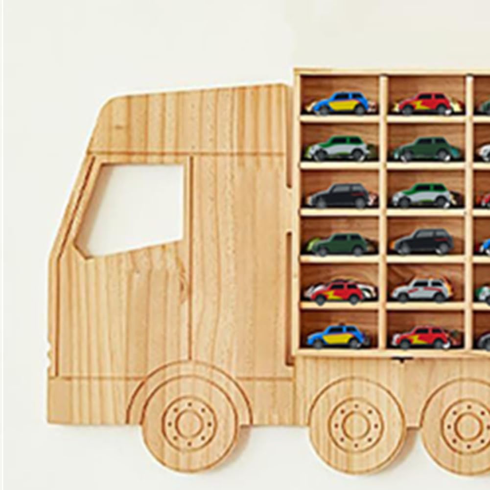 1/64 Scale Wooden Toy Car Display Rack - Holds 42 Diecast Model Cars | Freestanding or Wall-Mounted Storage Cabinet | Perfect for Collectors, Kids' Room Decor & Car Showcase
