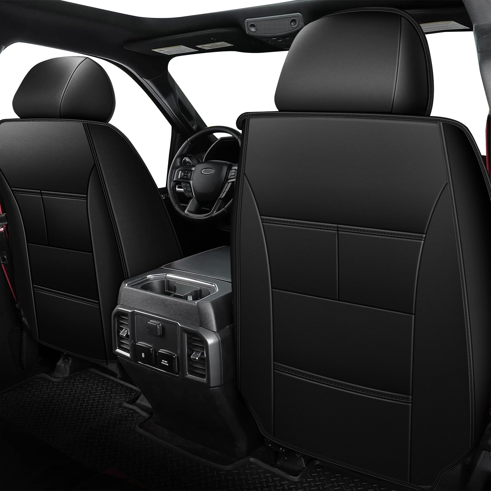 Ford F150 F250 F350 F450 Truck Seat Covers 2009-2025 - Premium Faux Leather 5-Seat Full Set (Black) | Durable Protection & Comfort for Pickup Trucks | Perfect for Work, Off-Road & Daily Commuting