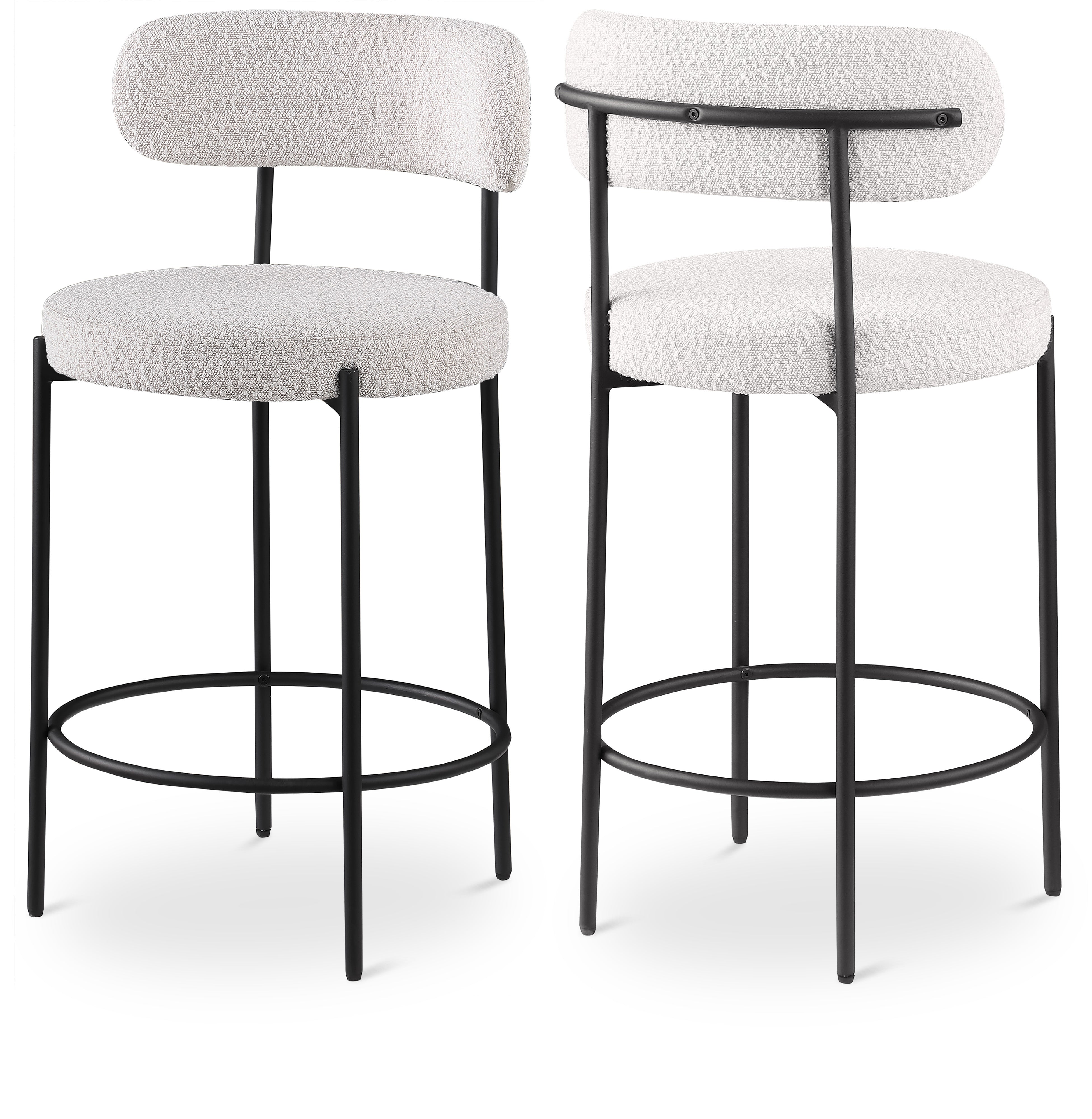 Beacon Boucle Fabric Stool - Modern Round Accent Chair with Soft Textured Upholstery for Living Room, Bedroom & Office Decor
