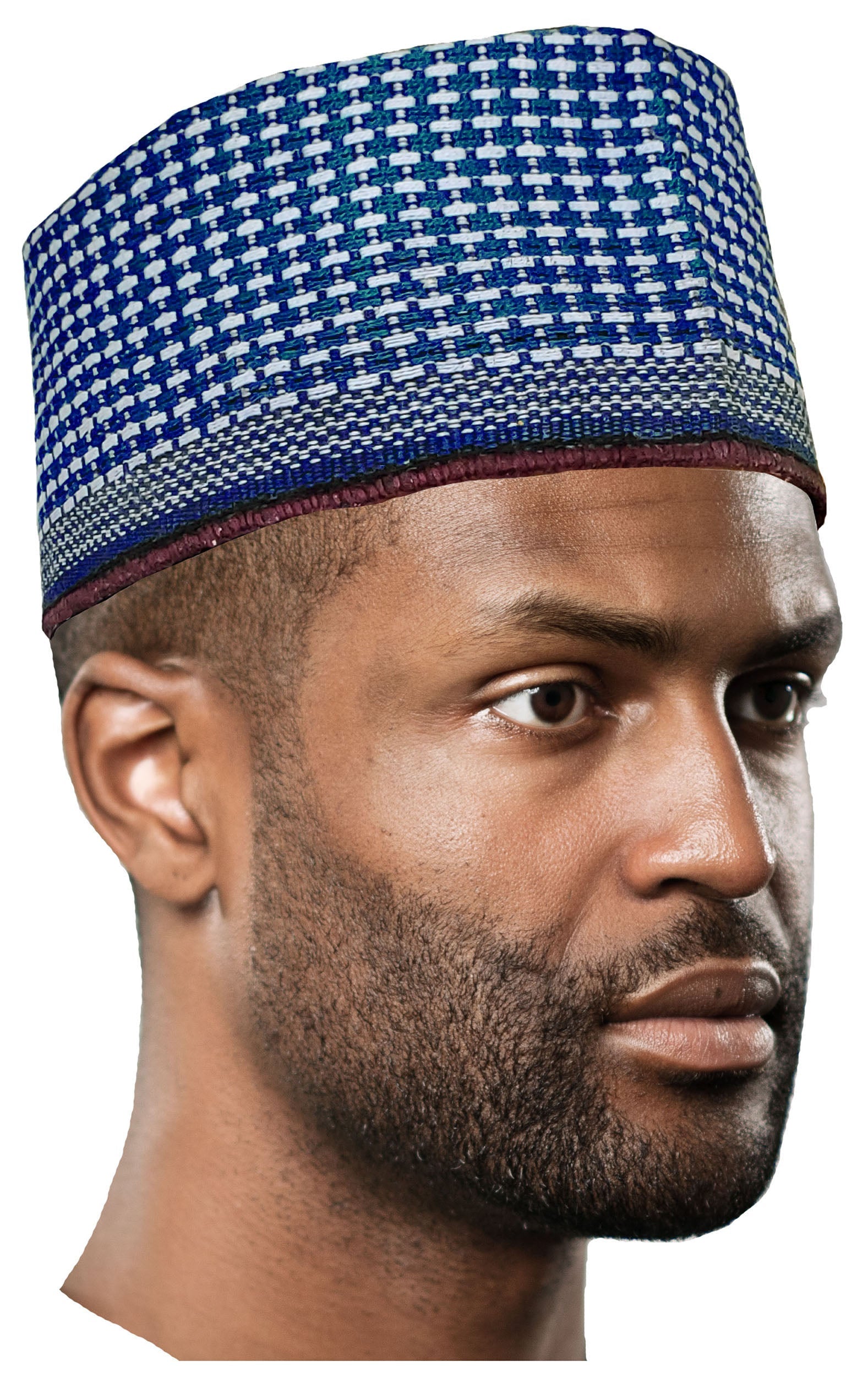 Handcrafted Blue and White African Kufi Hat - Traditional Hausa Fulani Cap for Men - Perfect for Weddings, Cultural Events & Daily Wear (DPH627)
