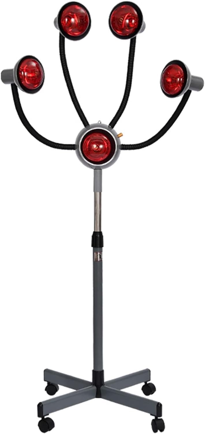 Professional 750W 5-Head Infrared Light Therapy Lamp for Hair Steaming, Perming & Dyeing - Adjustable Height with Rolling Wheels - Salon & Home Hair Care Solution for Deep Conditioning & Scalp Treatment