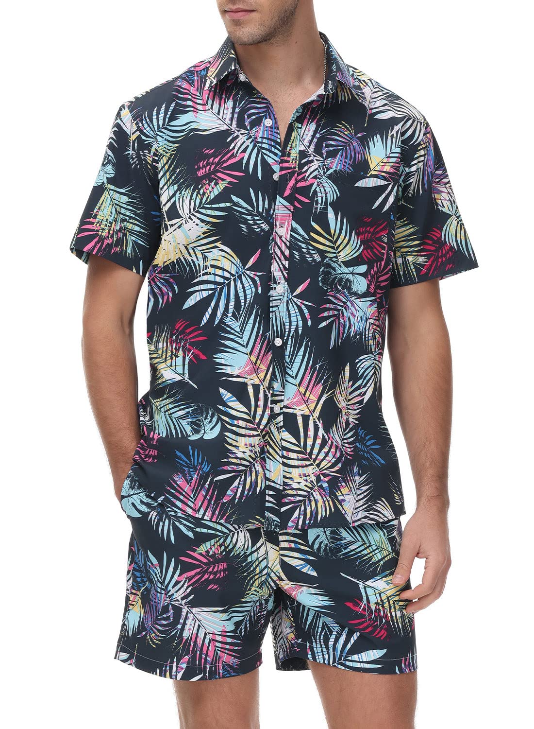 Men's Floral Hawaiian Shirt & Shorts Set - Casual Short Sleeve Button Down Beach Outfit for Summer Vacation, Pool Party, and Tropical Getaway