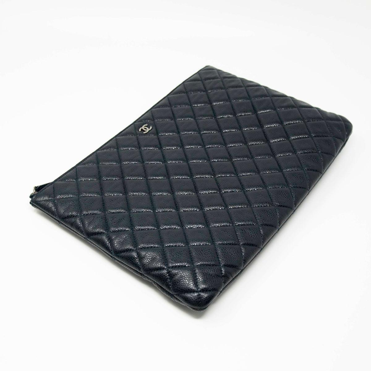 Chanel Navy Blue Medium O Case Pouch - Luxury Leather Cosmetic Bag for Women - Perfect for Travel, Makeup, and Everyday Essentials