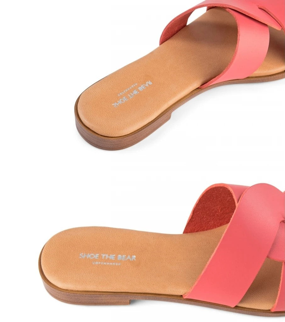 Bay Link Leather Sandal Women's Comfortable Slide Sandals - Coral Red | Summer Beach Walking Shoes for Women | Casual Outdoor & Vacation Footwear
