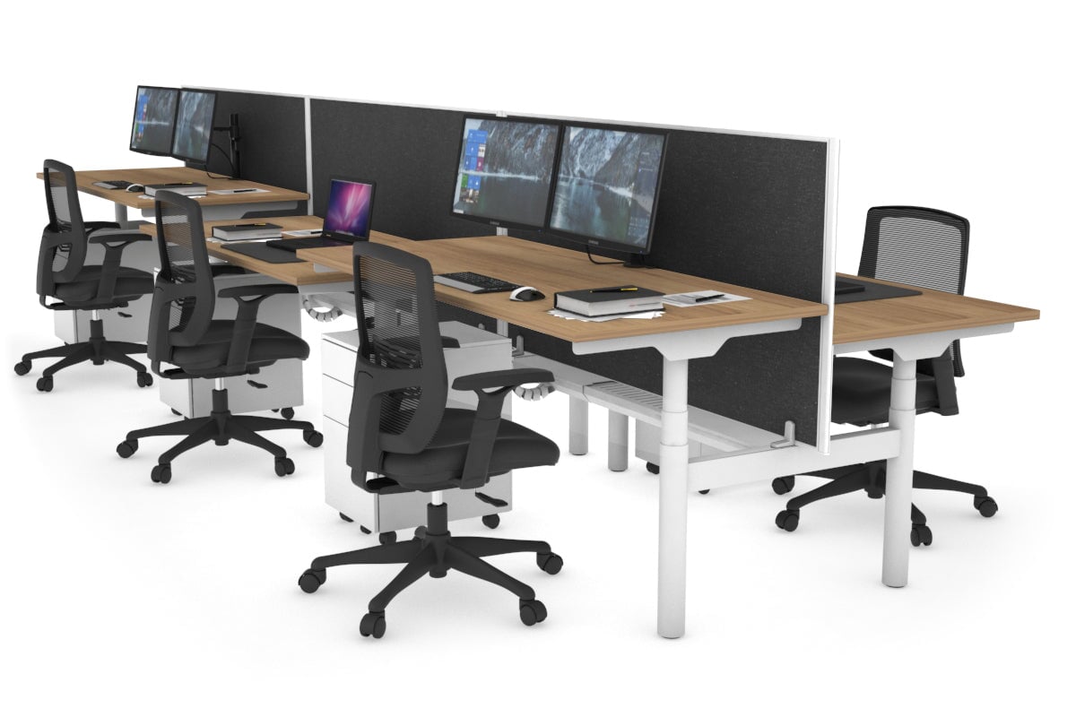 Flexi Premium Height Adjustable 6-Person H Bench Workstation - White Frame [1400L x 700W] - Ideal for Office, Coworking Spaces & Home Offices