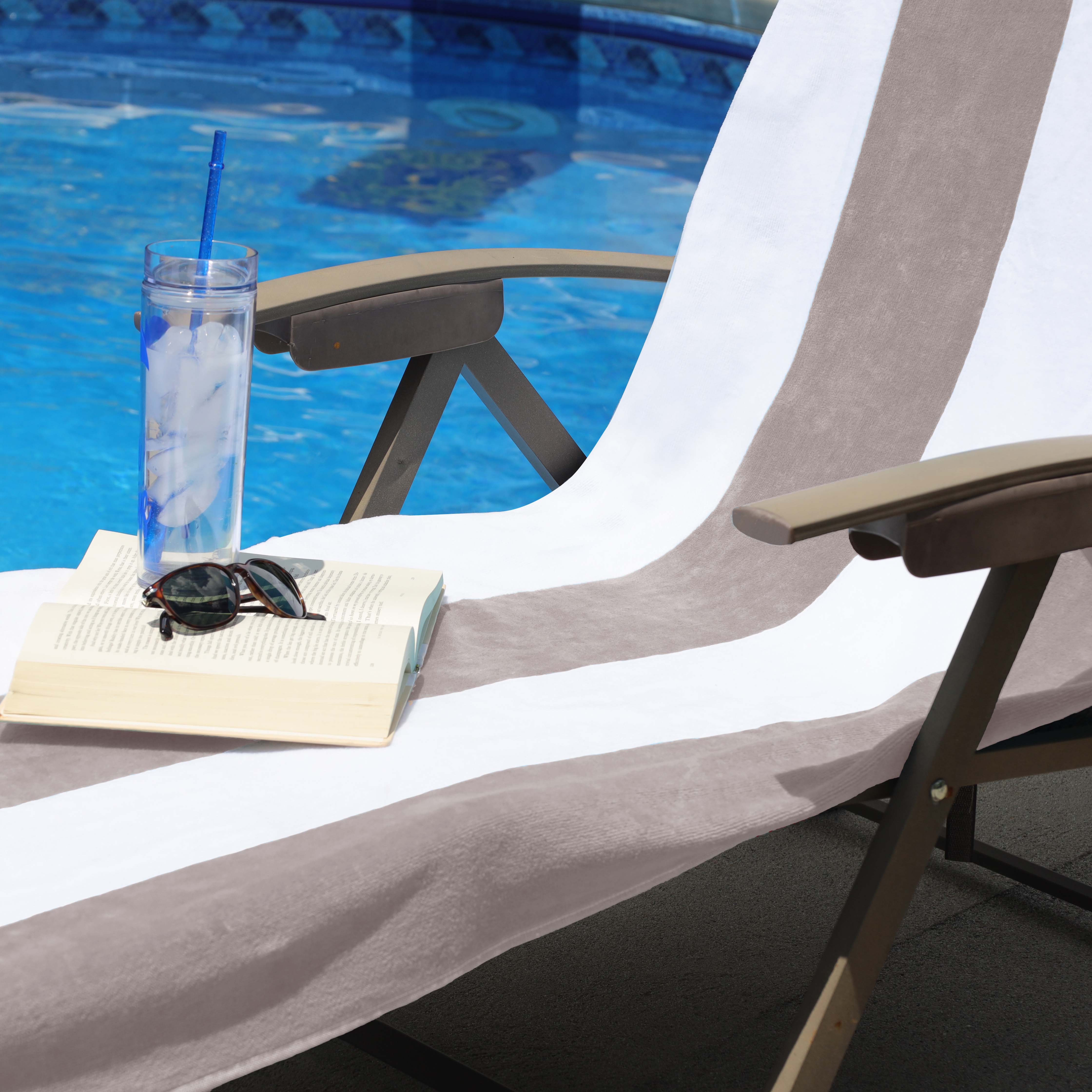 Premium Cotton Cabana Stripe Chaise Lounge Chair Cover - Standard Size, UV Resistant & Waterproof - Perfect for Poolside, Patio, and Outdoor Furniture Protection